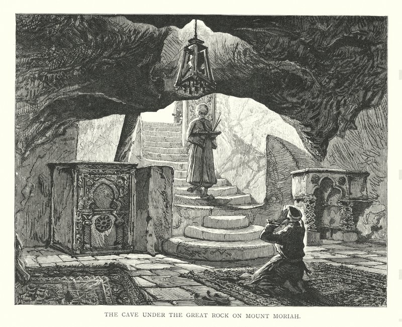 Jaskinia pod Wielką Skałą na Górze Moria (rycina) autorstwa English School