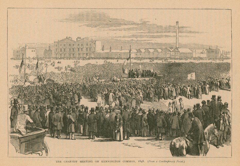 Spotkanie czartystów na Kennington Common w 1848 r. autorstwa English School