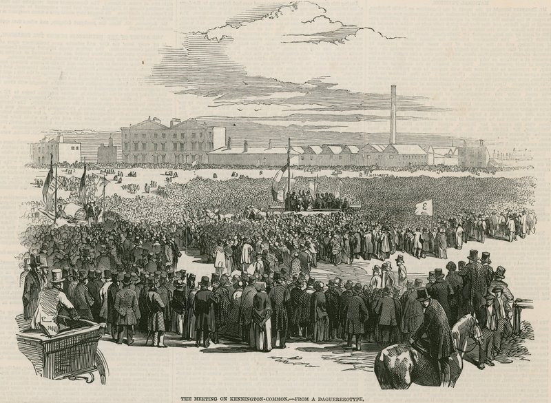 Spotkanie czartystów na Kennington Common w 1848 r. autorstwa English School