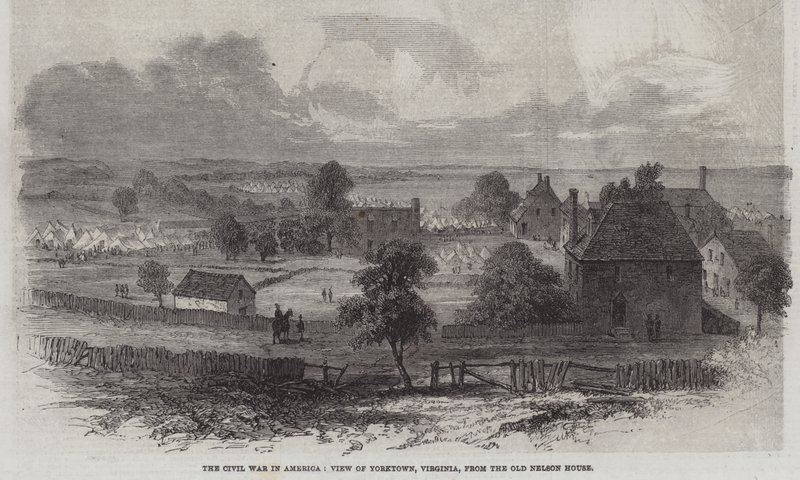 Wojna secesyjna w Ameryce, widok na Yorktown w stanie Wirginia, ze starego domu Nelsona (rycina) autorstwa English School