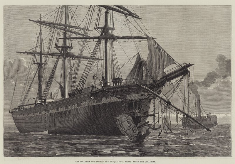 Zderzenie w Dover, Barque Moel Eilian po kolizji (rycina) autorstwa English School