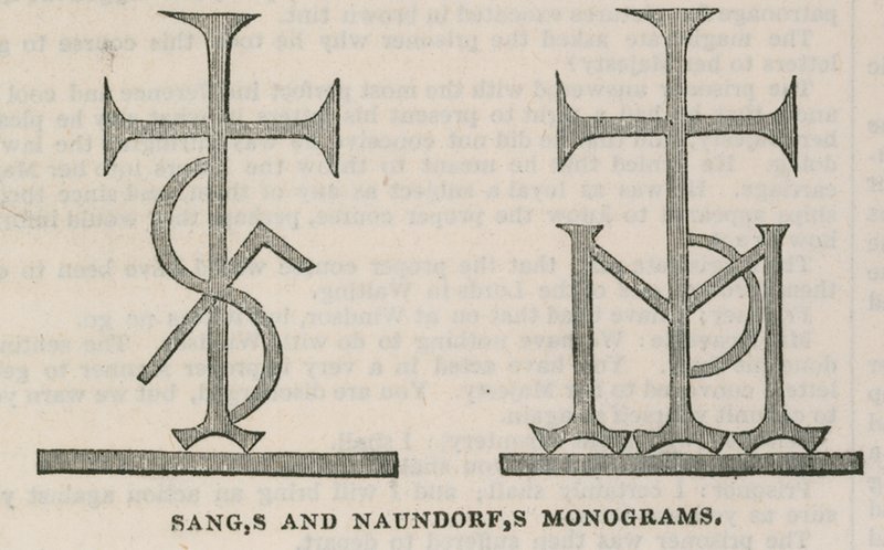 Konserwatywny klub: Monogramy Sangs i Naundorfs autorstwa English School