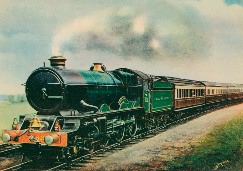 „Cornish Riviera Express” ciągnięty przez „King George V” Great Western Railway (kolor lito) autorstwa English School