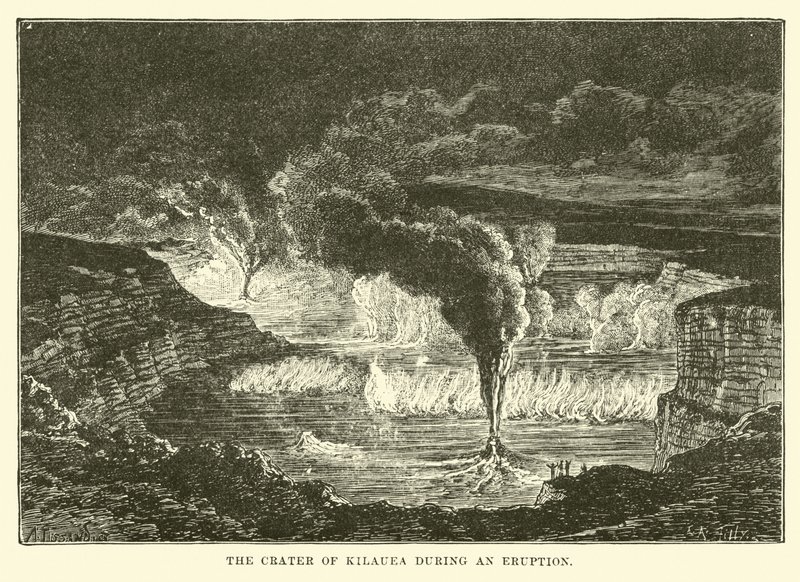 Krater Kilauea podczas erupcji autorstwa English School
