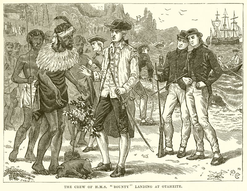 Załoga H.M.S. Bounty Landing w Otaheite autorstwa English School