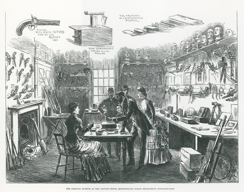 The Criminal Museum at the Convict Office, Metropolitan Police Department, Scotland Yard autorstwa English School