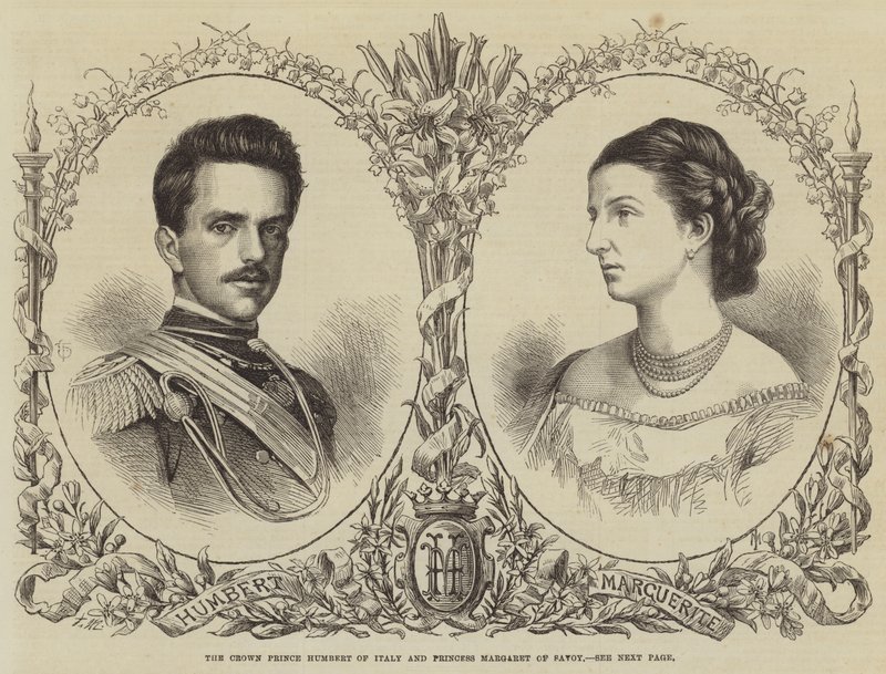 Książę koronny Włoch Humbert i księżniczka Małgorzata Sabaudia (rycina) autorstwa English School