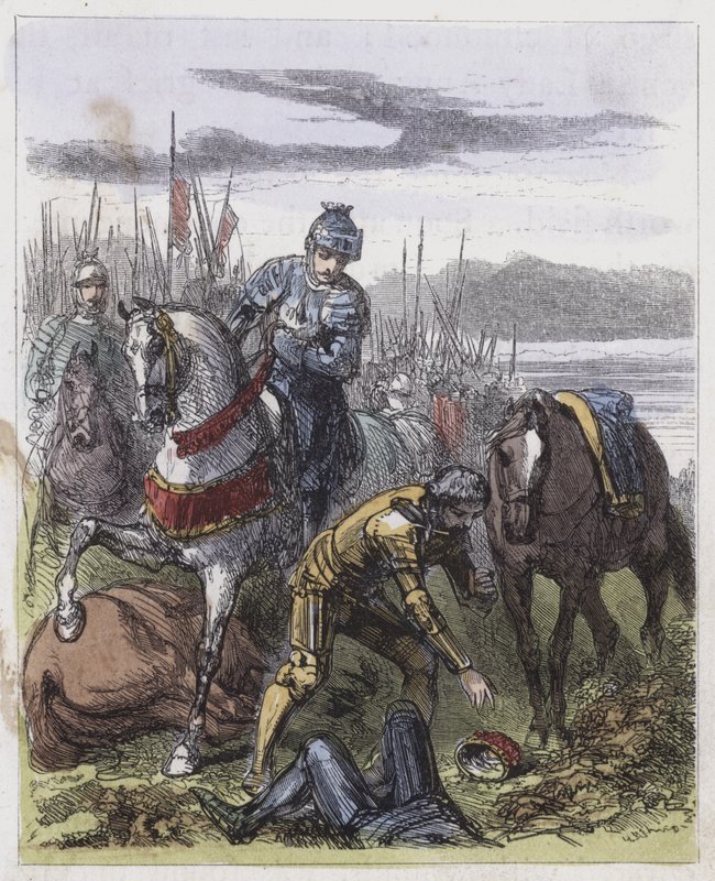 Korona Ryszarda III, znaleziona na Bosworth Field (kolorowy grawerunek) autorstwa English School