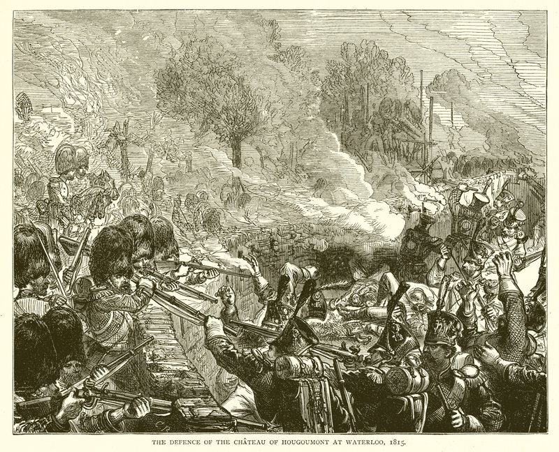 Obrona zamku Hougoumont w Waterloo, 1815 r autorstwa English School