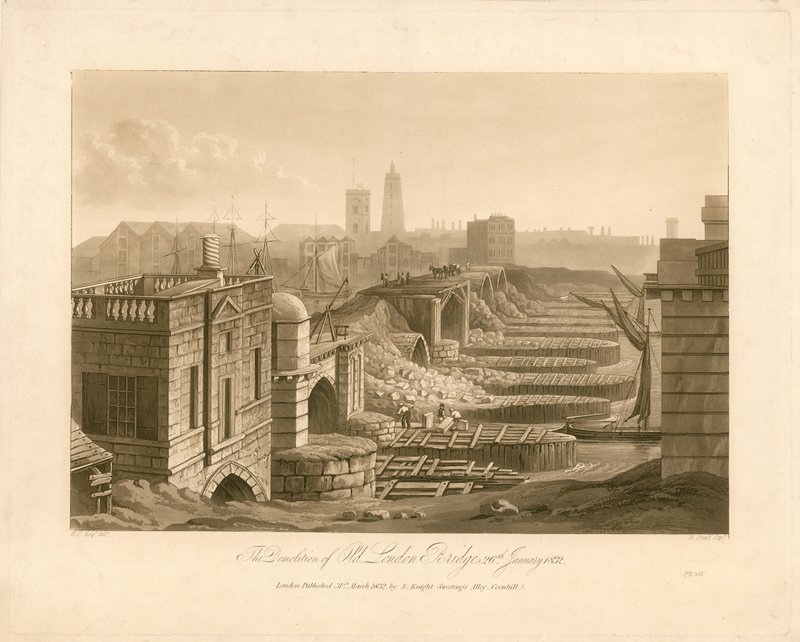 Rozbiórka Starego Mostu Londyńskiego, 26 stycznia 1832 r. autorstwa English School