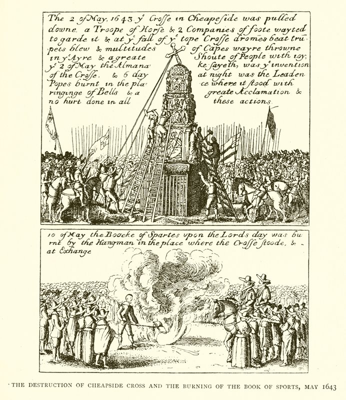 Zniszczenie krzyża Cheapside i spalenie księgi sportu, maj 1643 autorstwa English School