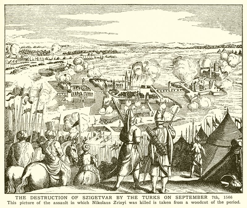 Zniszczenie Szigetvaru przez Turków 7 września 1566 r. autorstwa English School
