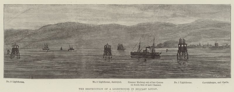 Zniszczenie latarni morskiej w Belfast Lough (rycina) autorstwa English School