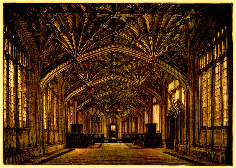 The Divinity School, Oxford: zbudowana w latach 1445-1454, ilustracja z A Students History of England autorstwa Samuela R. Gardinera, opublikowana w 1902 r. (obraz ulepszony cyfrowo) autorstwa English School