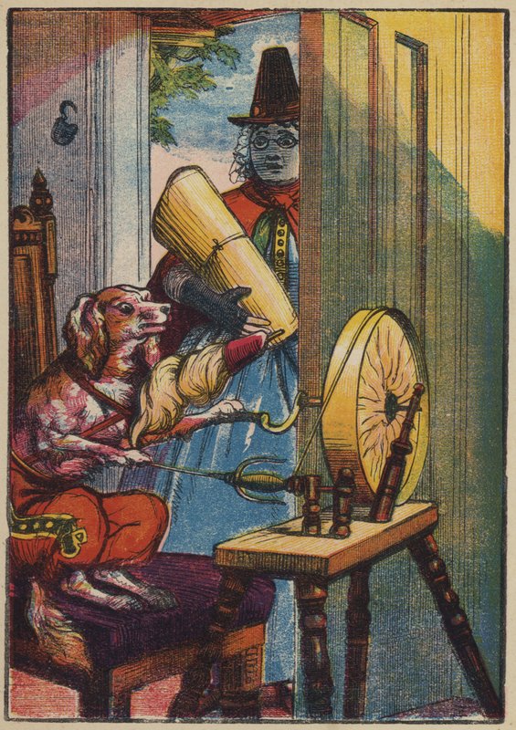 The Dog Spinning (kolorowa litografia) autorstwa English School