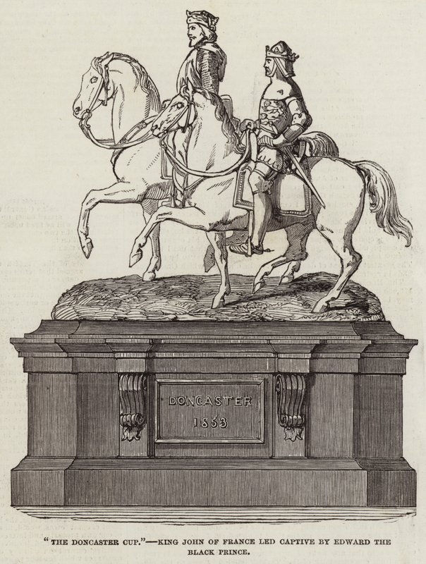 „The Doncaster Cup”, król Jan Francji prowadzony w niewoli przez Edwarda Czarnego Księcia (rycina) autorstwa English School