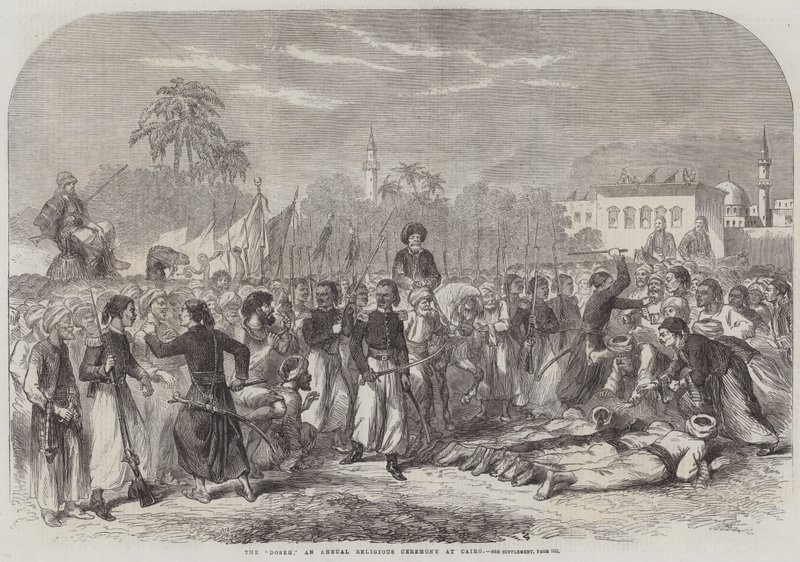 „Doseh”, coroczna ceremonia religijna w Kairze (rycina) autorstwa English School