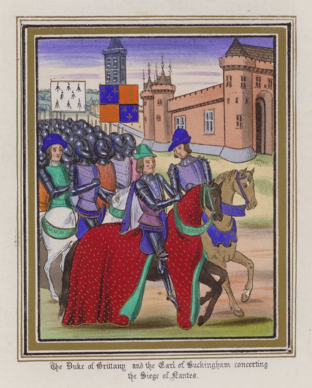 Książę Bretanii i hrabia Buckingham na koncercie The Siege Of Nantes (kolorowy grawerunek) autorstwa English School