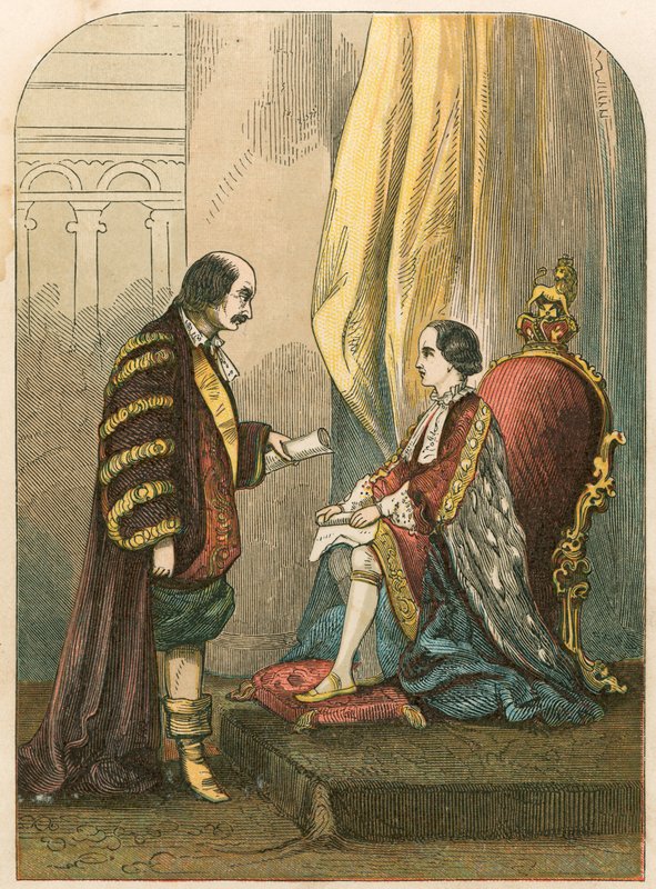 Książę Northumberland przekonuje Edwarda VI do zmiany sukcesji autorstwa English School