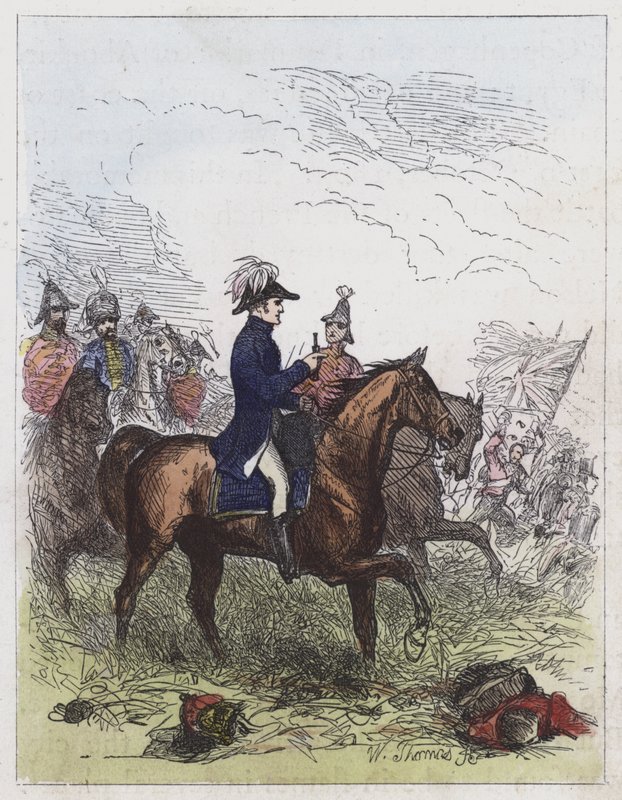 Książę Wellington w Waterloo (kolorowy grawerunek) autorstwa English School