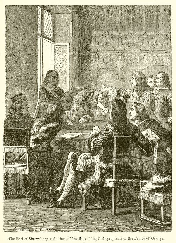 Hrabia Shrewsbury i inni szlachcice wysyłający swoje propozycje do księcia Orange autorstwa English School