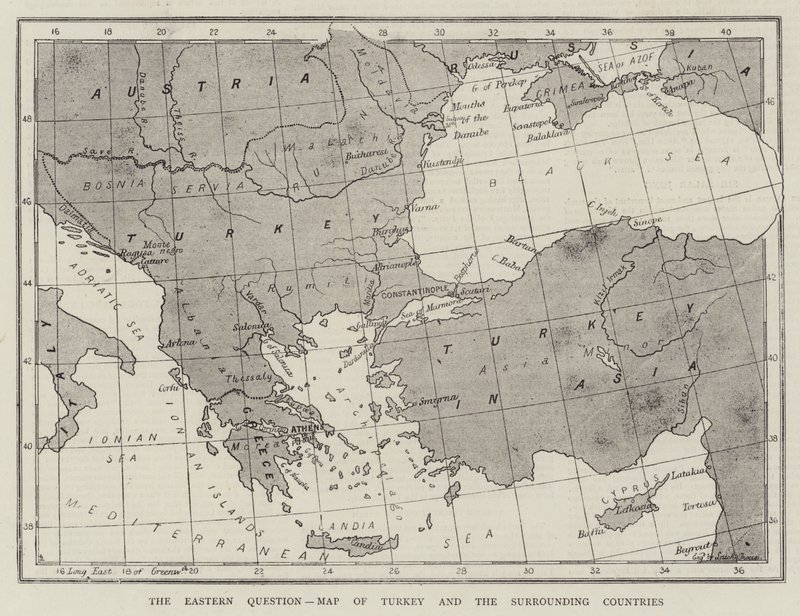 Kwestia wschodnia, mapa Turcji i krajów sąsiednich (rycina) autorstwa English School