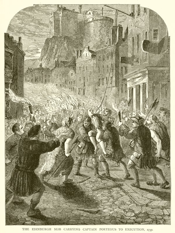 Edynburski tłum niosący kapitana Porteousa na egzekucję, 1737 autorstwa English School