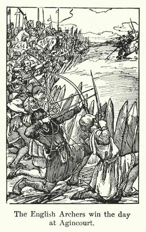 Angielscy łucznicy wygrywają dzień w Agincourt (lito) autorstwa English School