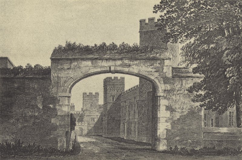 Wejście do Westons Yard, 1818 (grawiura) autorstwa English School