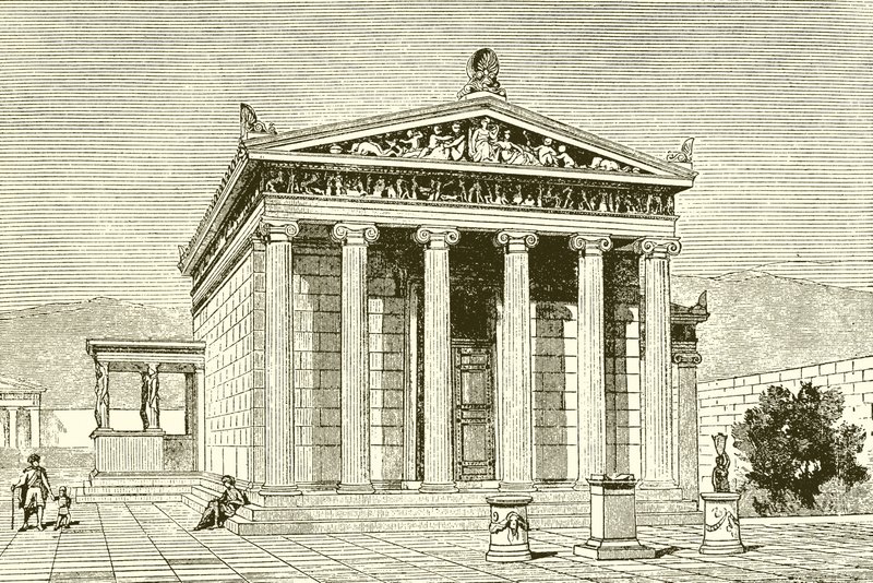 Erechtejon, słynna świątynia w Atenach dla Bohatera Erectheios autorstwa English School