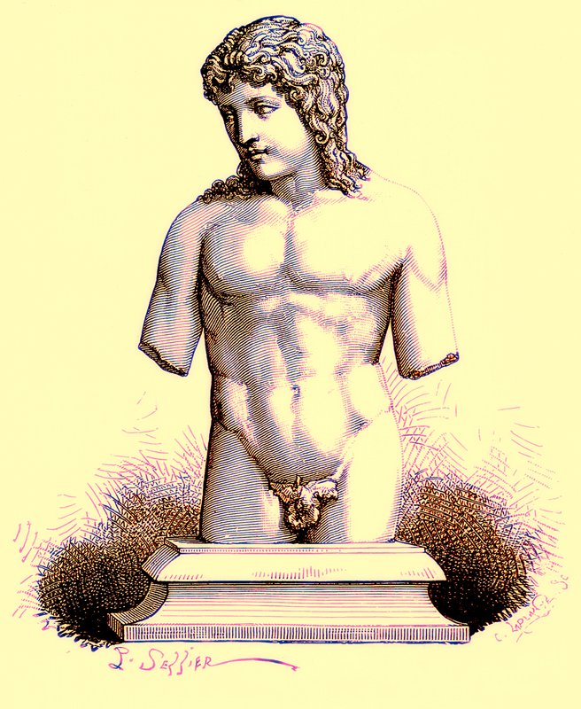 Eros Watykanu, posąg w Watykanie, ilustracja z Historii Rzymu autorstwa Victora Duruy, opublikowana w 1884 r. (obraz ulepszony cyfrowo) autorstwa English School