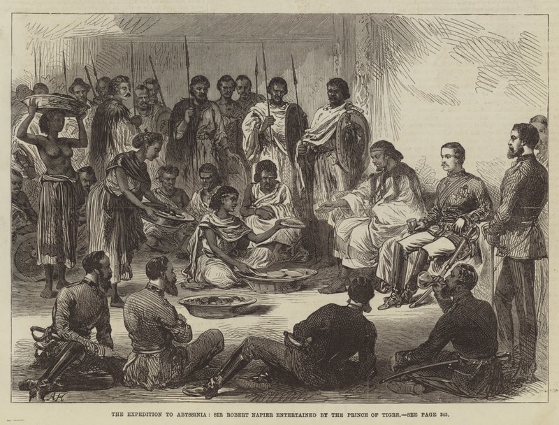 Wyprawa do Abisynii, Sir Robert Napier w towarzystwie księcia Tygry (rycina) autorstwa English School