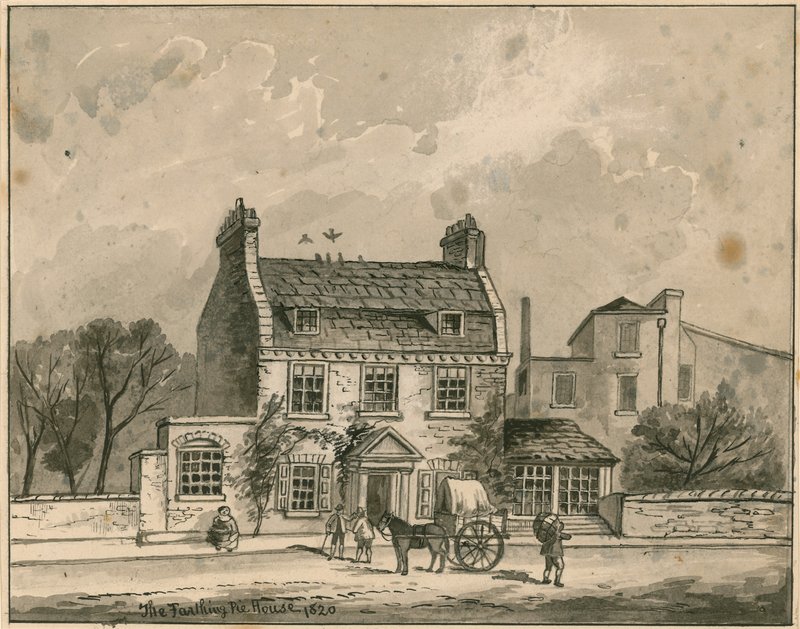 The Farthing Pie House, Londyn, oryginalny rysunek z 1820 r. (wc na papierze) autorstwa English School