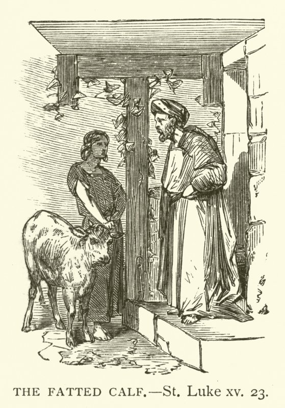 Tłuste Cielę, St Luke, xv, 23 (rycina) autorstwa English School