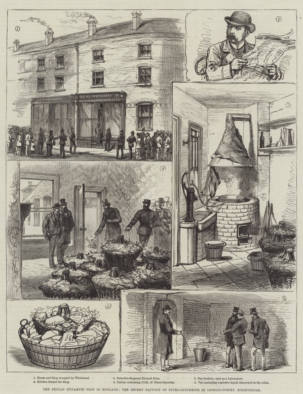 Fenian Dynamite Plot w Anglii, Tajna Fabryka Nitro-Gliceryny na Ledsam-Street, Birmingham (rycina) autorstwa English School