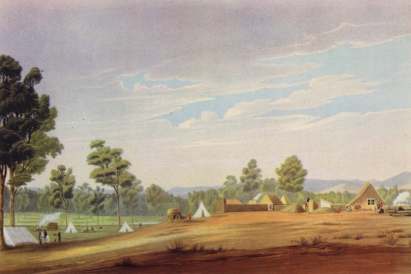 Pierwsze miejsce w Adelajdzie, Australia Południowa, c1837 (kolor lito) autorstwa English School