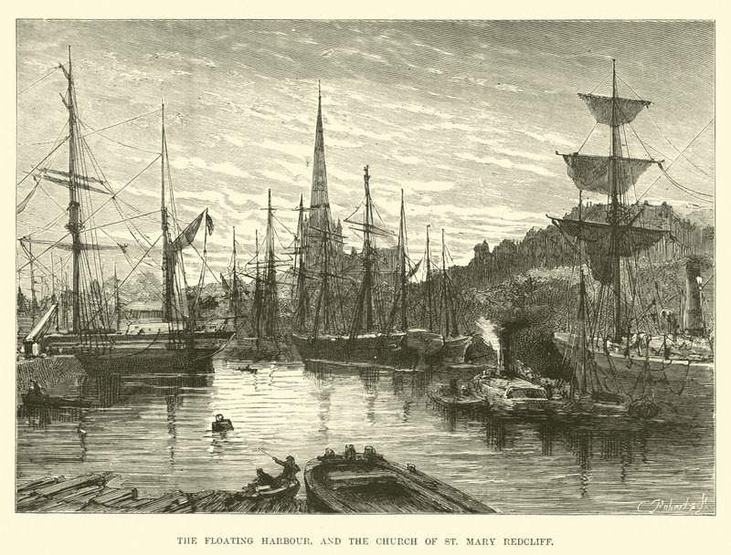 Pływający port i kościół St Mary Redcliffe autorstwa English School