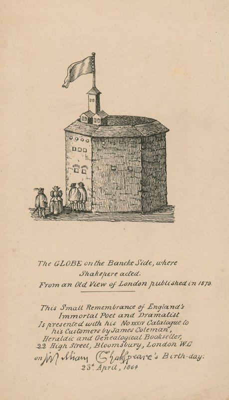 The Globe, Bankside, Londyn, oparty na starym obrazie Londynu opublikowanym w 1579 r. autorstwa English School