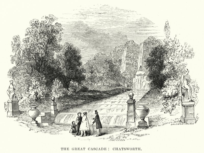 Wielka Kaskada, Chatsworth (rycina) autorstwa English School