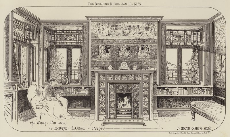 Zielony salon w Dovne Lodge, Putney (grawerowanie) autorstwa English School