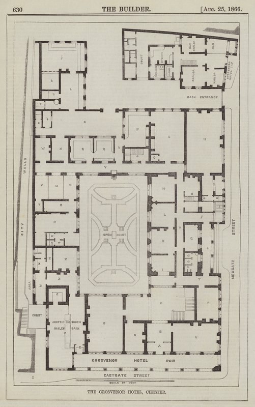 Hotel Grosvenor, Chester (grawerowanie) autorstwa English School