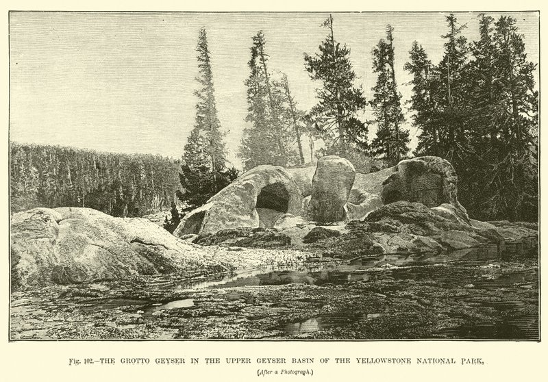 Gejzer Grotto w dorzeczu górnych gejzerów w Parku Narodowym Yellowstone autorstwa English School