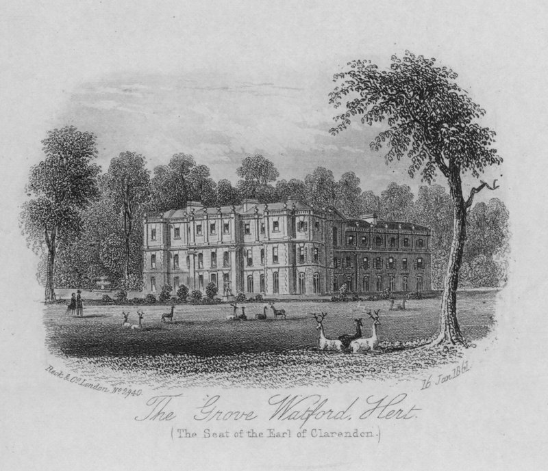 Grove Watford, Hertfordshire, siedziba hrabiego Clarendon (grawerowanie) autorstwa English School