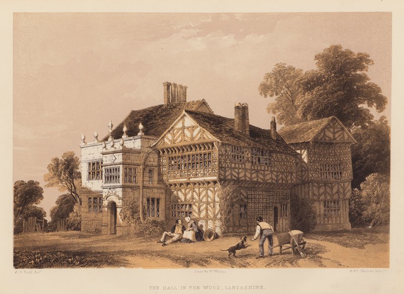 The Hall in the Wood, Lancashire (akwatinta) autorstwa English School