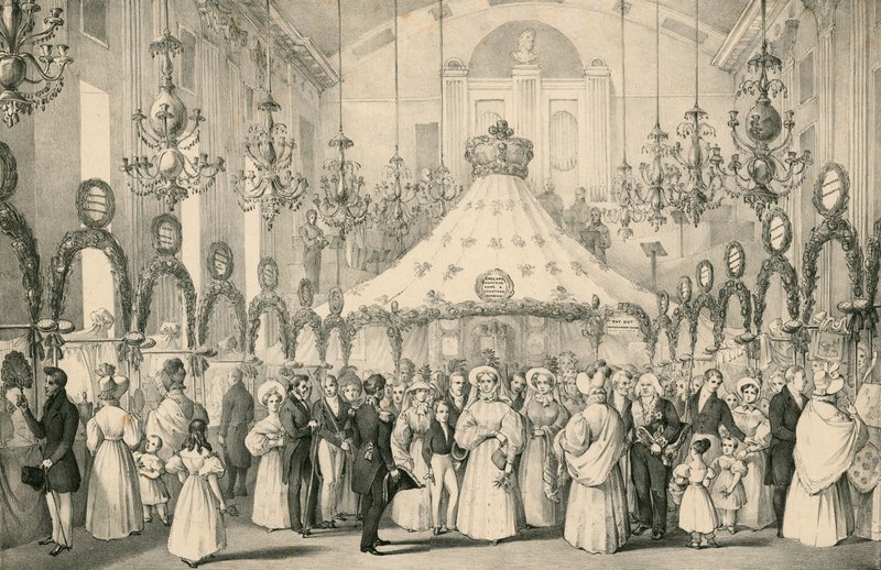 Hanover Square Rooms, kiedy królowa Wiktoria miała prywatny widok na fantazyjny jarmark na rzecz pomocy cudzoziemcom w niebezpieczeństwie, który odbył się 19 czerwca 1833 r. autorstwa English School