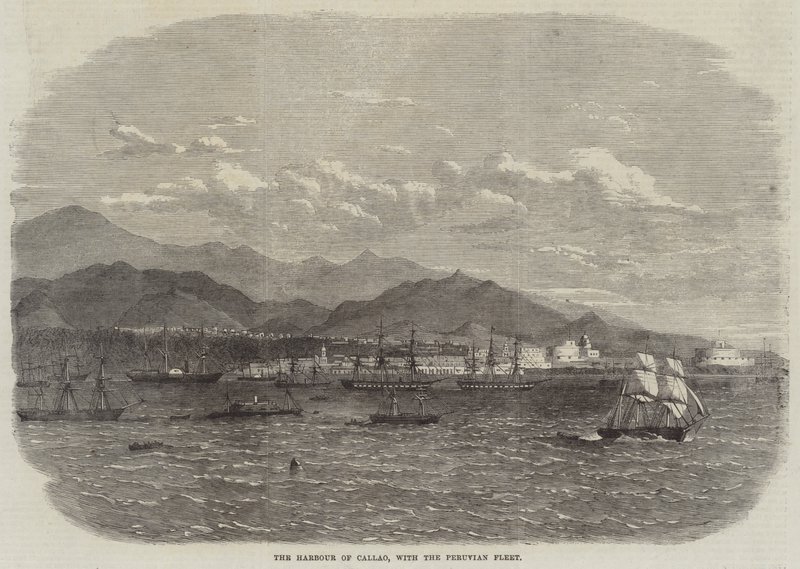 Port Callao z peruwiańską flotą (rycina) autorstwa English School
