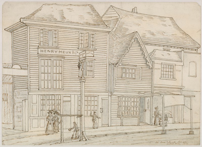 Hare and Hounds, Islington, rozebrany 1840 (atrament na papierze) autorstwa English School