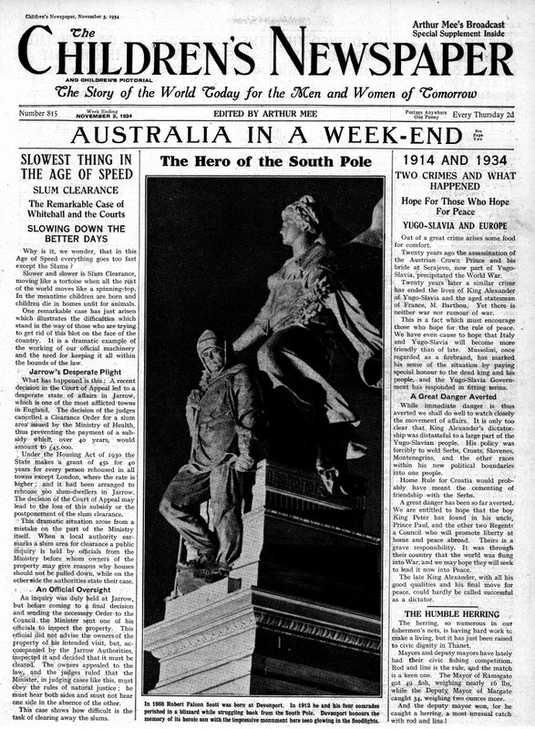 Bohater bieguna południowego, pierwsza strona "Gazety Dziecięcej", listopad 1934 (papier gazetowy) autorstwa English School