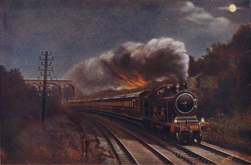 The Hook of Holland Express by Night, Liverpool Street Station to Parkeston Quay (Harwich), Great Eastern Railway autorstwa English School