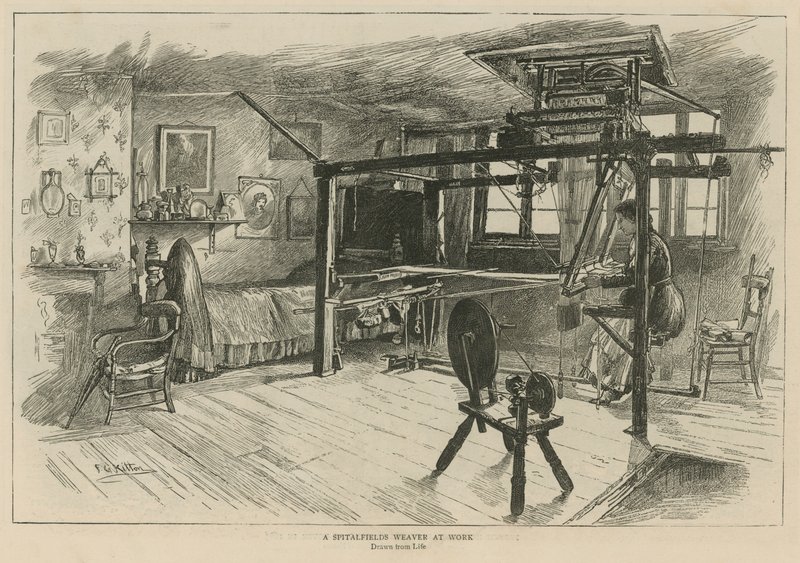 Hugenoci w Anglii: tkacz ze Spitalfields w pracy autorstwa English School